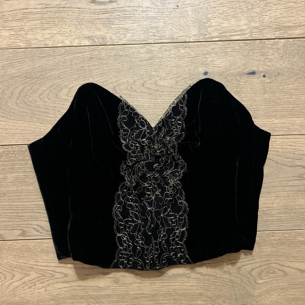 Adagio Patricia Fieldwalker Velvet Silk Black Lace Whimsygoth Corset Top fit S